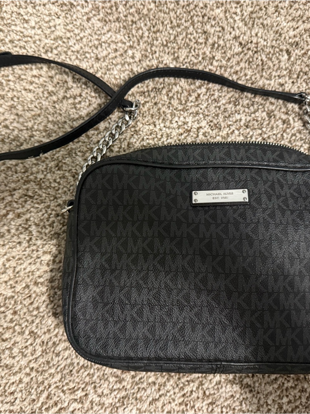 Michael Kors Black MK Signature Crossbody with Chain Strap